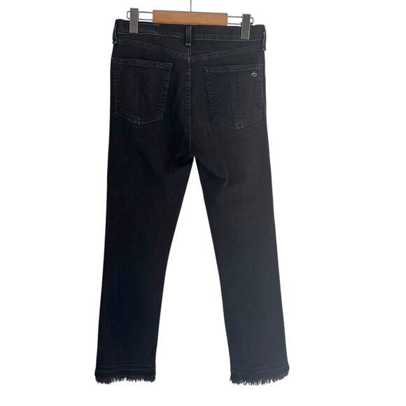 Rag and Bone Hana Mini Flare Cropped Frayed Hem Jeans Black Croyden in Size 28 - Picture 3 of 8